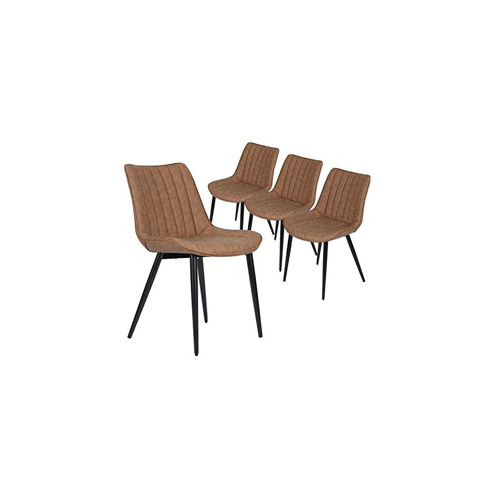 HOMHUM 4 PCS Faux Leather Dining Chairs, Mid Century Modern Leisure Upholstered Chair with Metal Legs for Kitchen Living Room