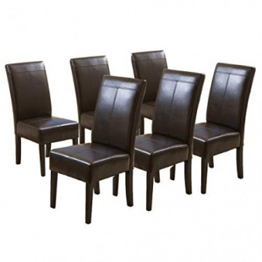 Christopher Knight Home Pertica T-Stitch Leather Dining Chairs, 6-pcs Set, Chocolate Brown