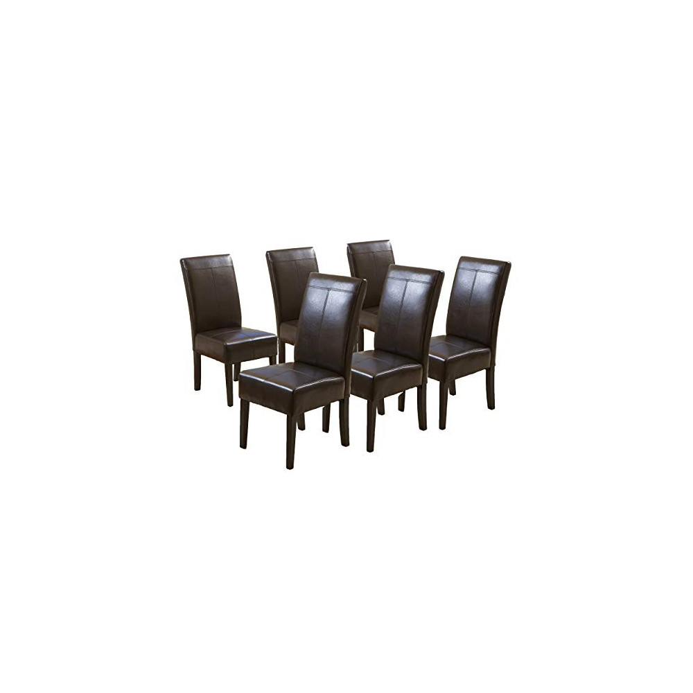 Christopher Knight Home Pertica T-Stitch Leather Dining Chairs, 6-pcs Set, Chocolate Brown