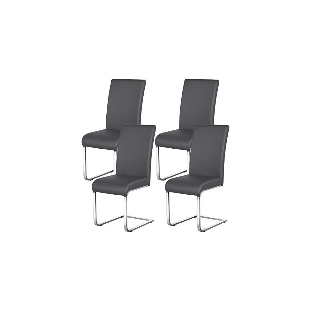 Yaheetech 4pcs Dining Chairs Modern High Back Dining/Living Room Kitchen Chairs PU Leather Upholstered Seat and Metal Legs Si