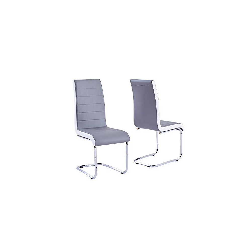 Modern Dining Chairs Set of 2, Grey White Side Dining Room Chairs, Kitchen Chairs with Faux Leather Padded Seat High Back and