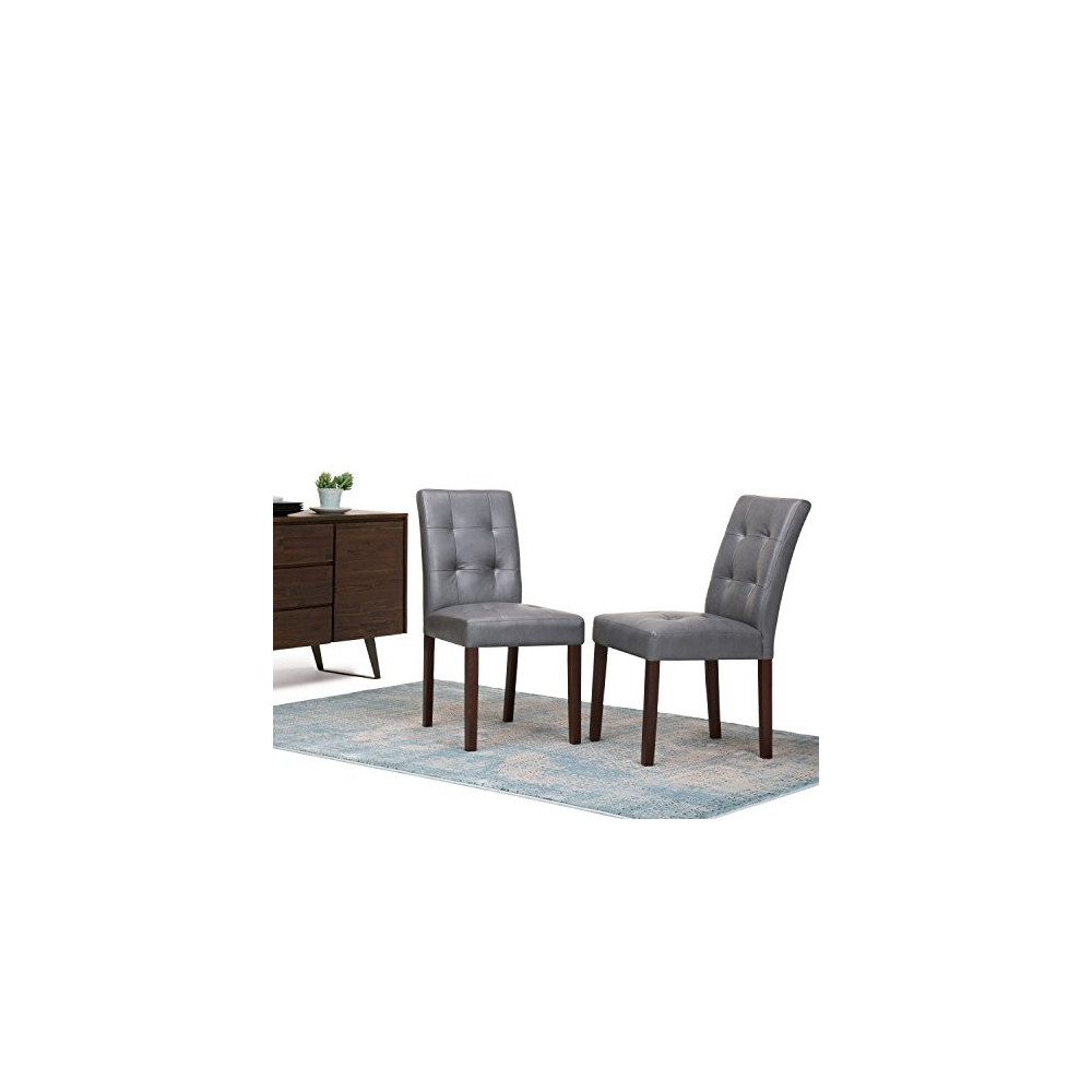 SIMPLIHOME Andover Parson Dining Chair  Set of 2 , Stone Grey Faux Leather and SOLID WOOD, Square, Upholstered, For the Dinin