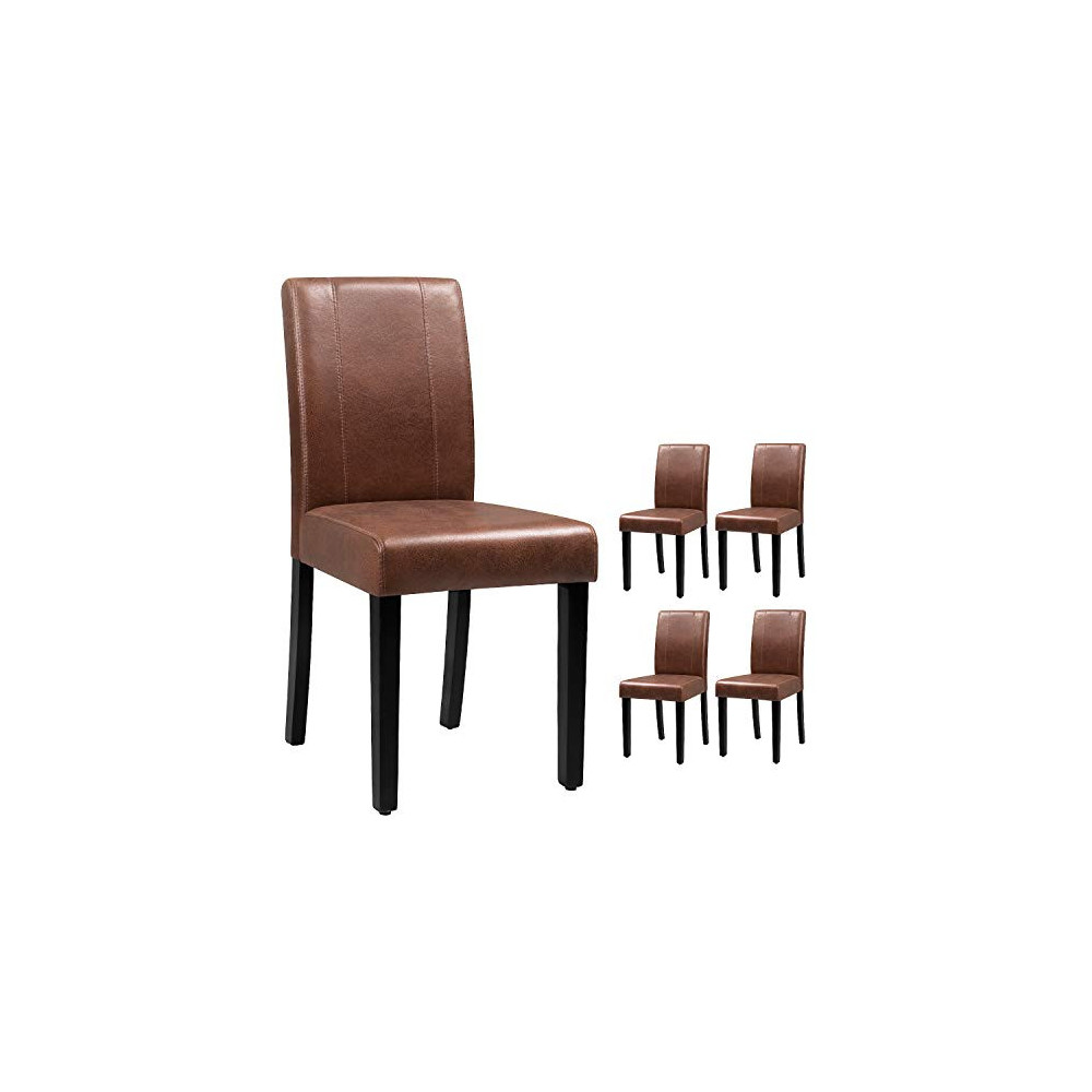 VICTONE PU Leather Dining Chairs Modern Home Kitchen Side Chair Solid Wood Legs Living Room Chairs Set of 4  Brown 