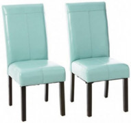 Christopher Knight Home 218817 Pertica T-Stitch Leather Dining Chairs, 2-Pcs Set, Teal Blue