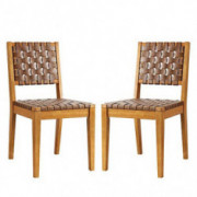 Amazon Brand – Rivet Faux Leather Woven Dining Chair with Wood Frame, Set of 2, 18"W, Brown