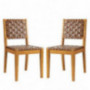 Amazon Brand – Rivet Faux Leather Woven Dining Chair with Wood Frame, Set of 2, 18"W, Brown