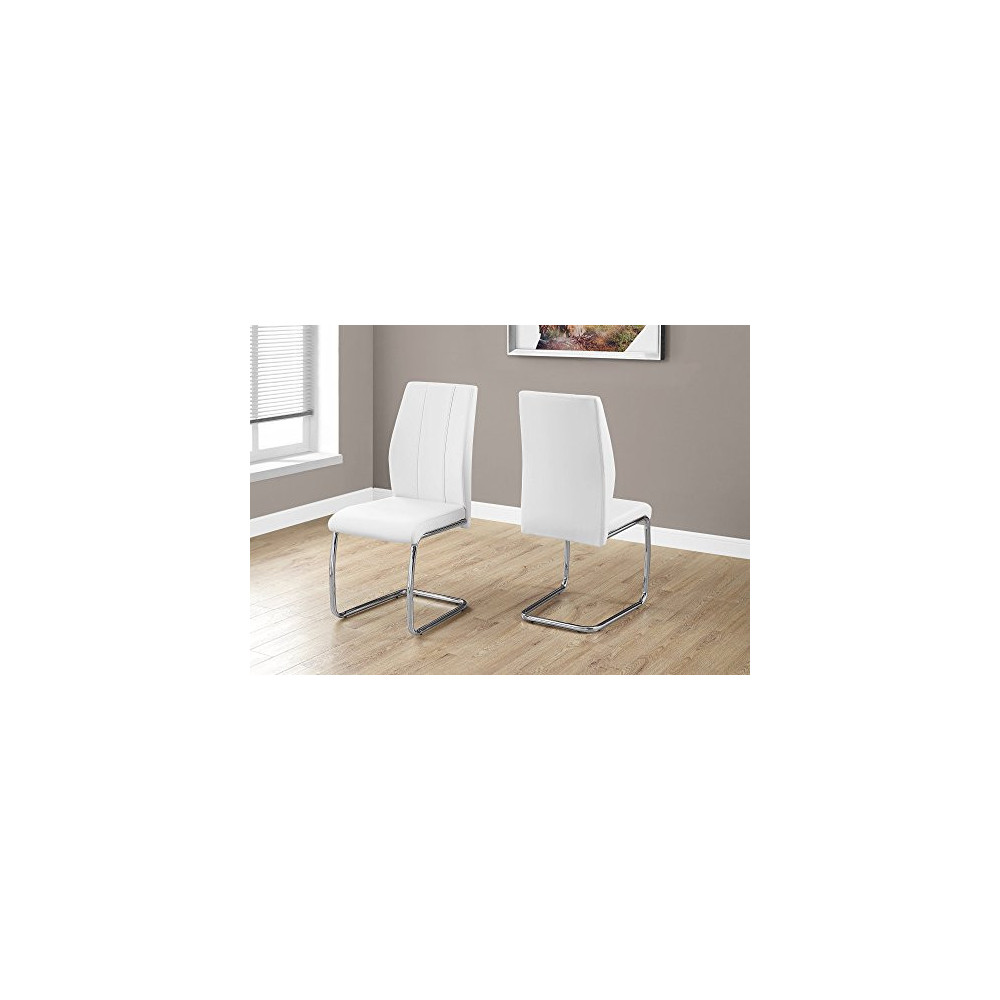 Monarch Specialties 2 Piece DINING CHAIR-2PCS/ 39" H/WHITE LEATHER-LOOK/CHROME, 17.25" L x 20.25" D x 38.75" H