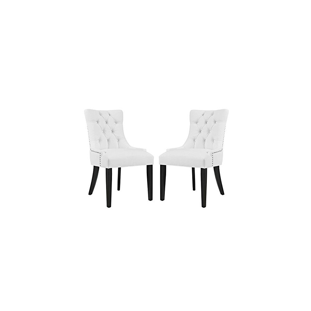 Modway Regent Modern Tufted Faux Leather Upholstered Two Dining Chairs with Nailhead Trim in White