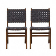 Ball & Cast Home Kitchen Faux Leather Woven Dining Chair Set of 2, 18 x 25 x 34.5 inch W x D x H , Dark Grey
