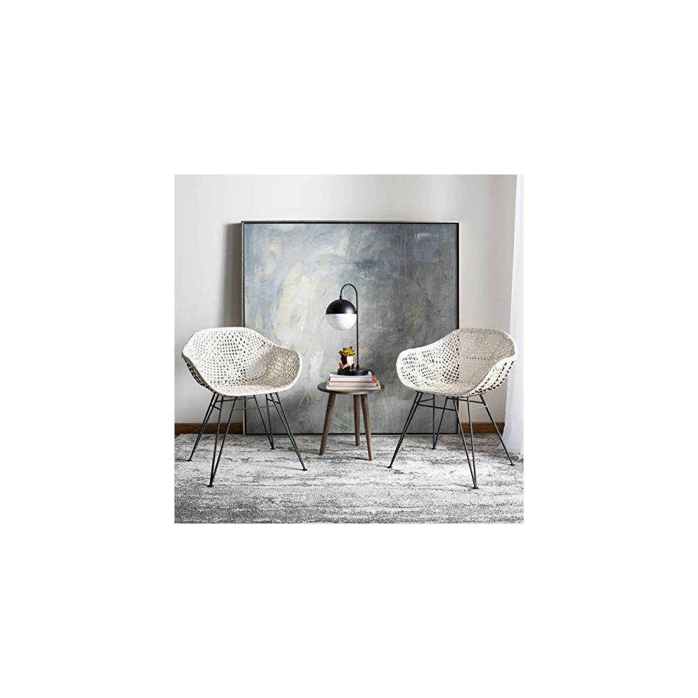Safavieh Home Jadis White and Dark Grey Leather Woven Dining Chair, Set of 2