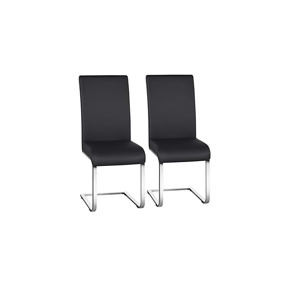 Yaheetech Dining Chairs Modern PU Leather High Back Dining Room Chairs with Metal Legs Home Kitchen Furniture Black, 2PCS