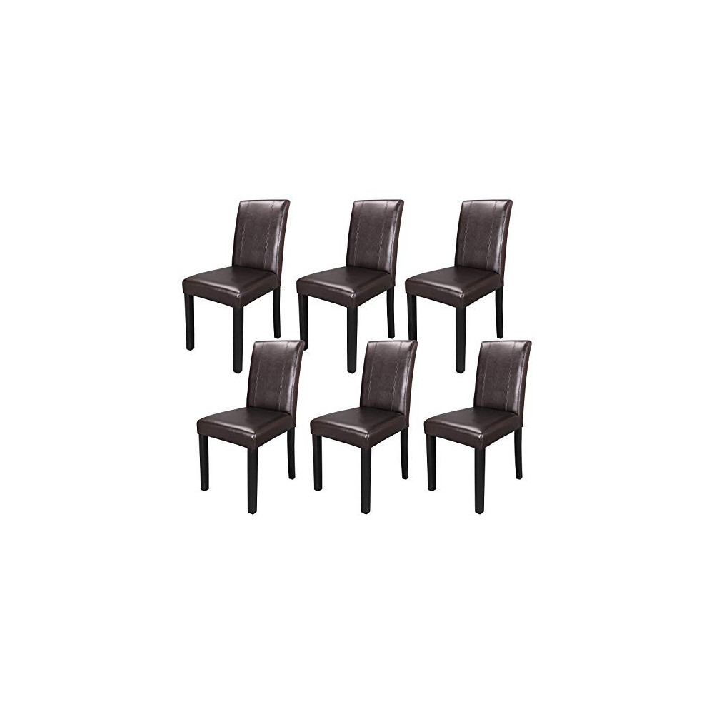 ZENY Set of 6 Wood Leatherette Padded Parson Chair, Dining Chair Brown Furniture Urban Style