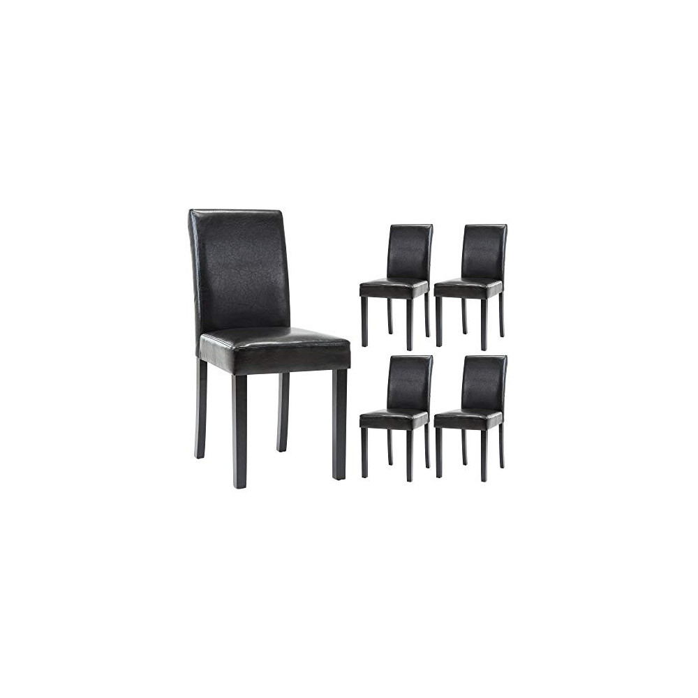 Dining Chairs Dining/Living Room Kitchen Chairs PU Leather Padded Chair with Solid Wood Legs Set of 4, Modern Urban Style,Bla