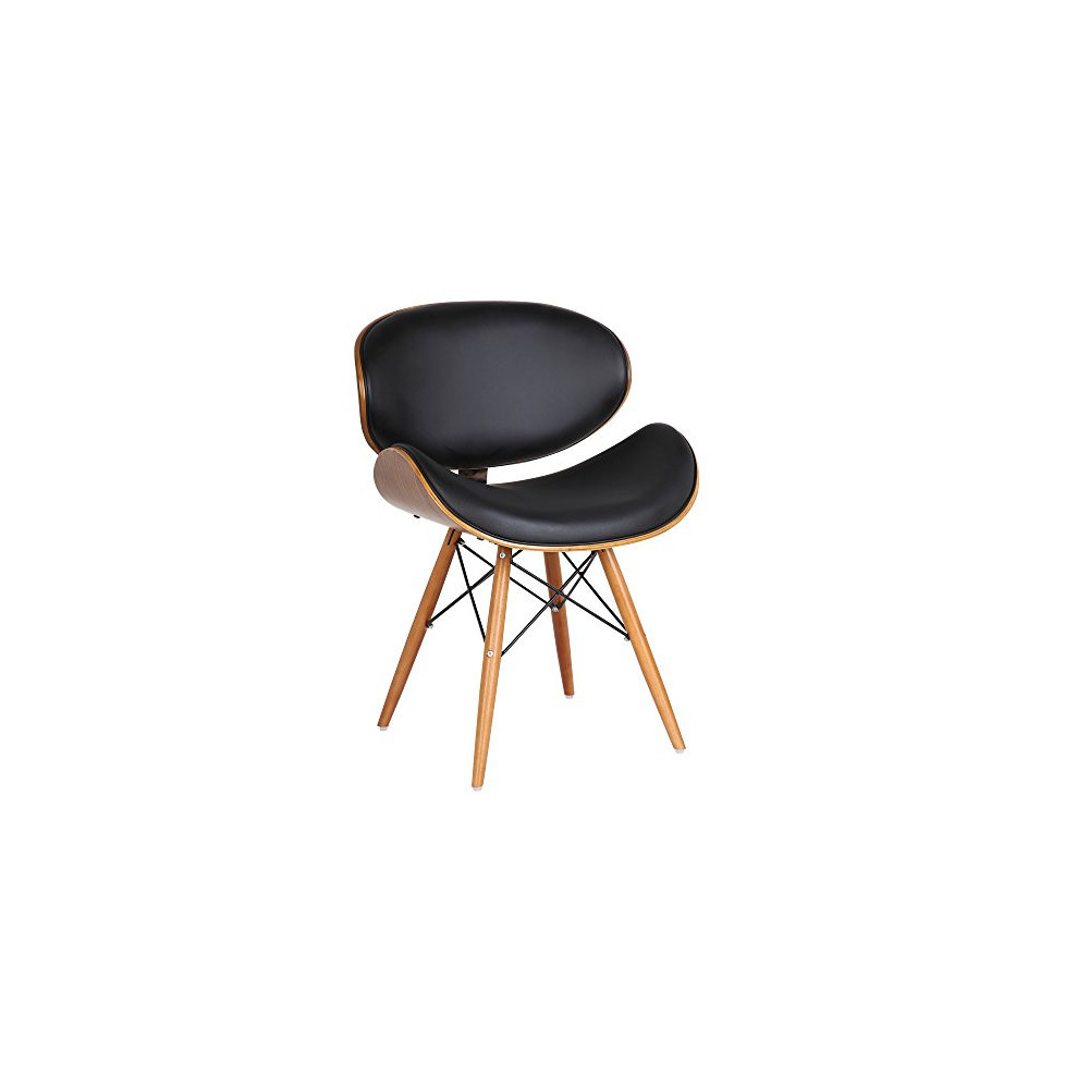 Armen Living Cassie Dining Chair in Black Faux Leather and Walnut Wood Finish