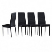 Set of 4 Leather Dining Chairs Set, with Upholstered Cushion & High Back, Powder Coated Metal Legs, Rhombus Pattern Seats, Ho
