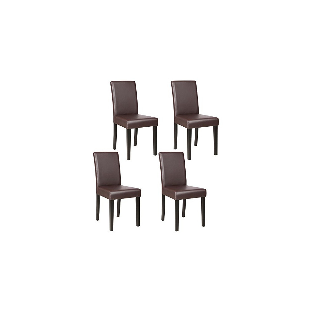 Mecor Upholstered Dining Chairs Set of 4, Kitchen PU Leather Padded Chair w/Solid Wood Frame Dining Room Furniture, Brown