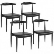 Yaheetech Mid Century Dining Chairs Armless with Backrest Modern Kitchen Chairs Metal Legs Fabric Leather Seat Set of 4, Blac