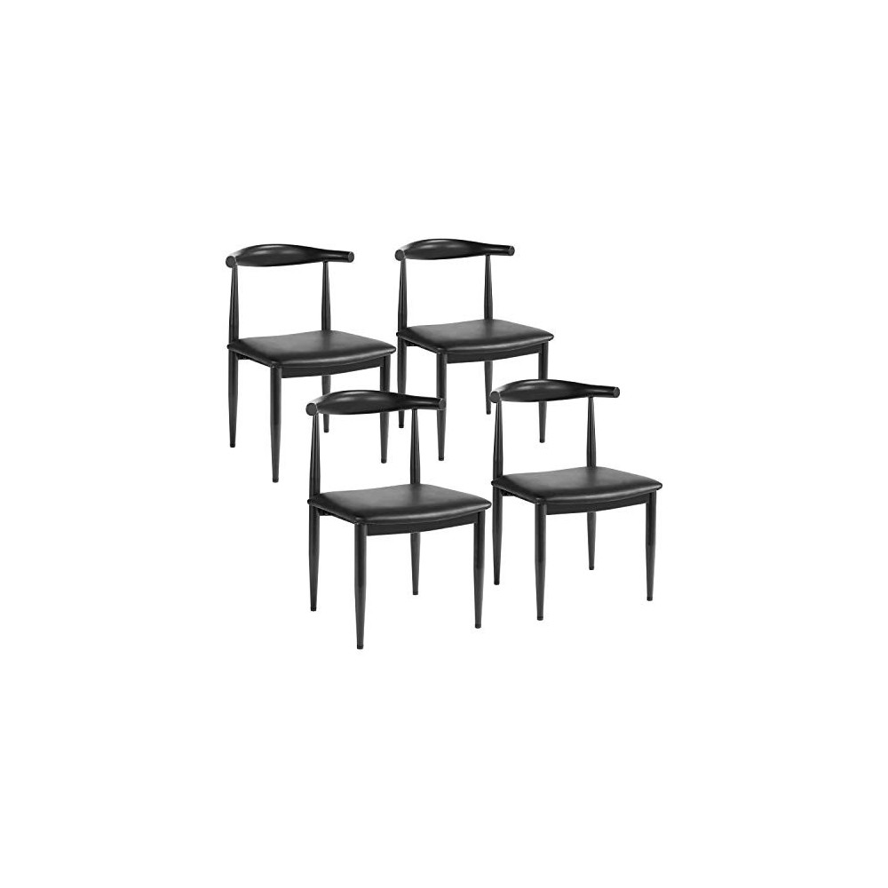 Yaheetech Mid Century Dining Chairs Armless with Backrest Modern Kitchen Chairs Metal Legs Fabric Leather Seat Set of 4, Blac