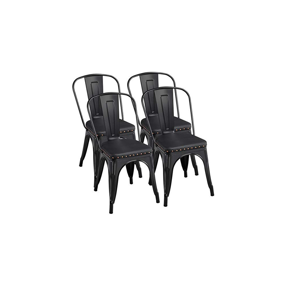 Yaheetech 4pcs Metal Dinning Chairs with PU Leather Seat High Back Soft Cushioned Industrial Classic Iron Chairs Chic Dining 