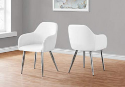 Monarch Specialties Set of 2 Upholstered with Curved Armrest Dining Chairs, 33" H, White Leather-Look/Chrome Legs