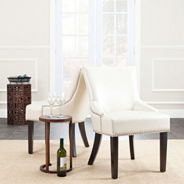 Safavieh Mercer Collection Christine Cream Leather Nailhead Dining Chair, Set of 2