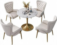 PANGPANGDEDIAN Round Dining Table Set,Table with 4 Upholstered Chairs 4 Pieces Patio Furniture Sets Bar Stool