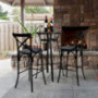 Glitzhome 3 Pieces Black Steel Round Bar Table and Bar Stools with High Backest Set Dining Table and Chairs Set