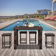5-Piece Rattan Wicker Bar Set, Patio Bar Sets with 4Pcs Stools and Table Suitable for Backyards, Lawn, Pool,Porches, Gardens,