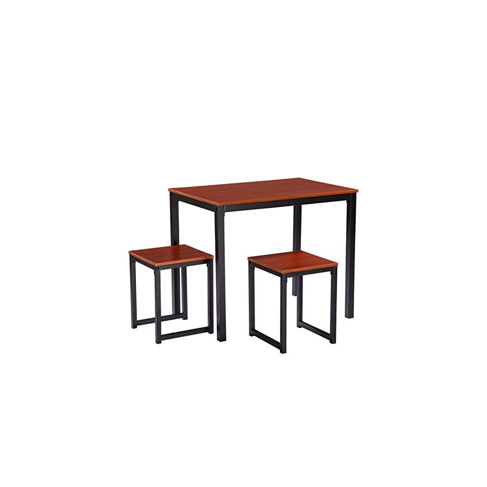 Simple Wood Grain Dining Table and Chair Three-Piece Cherry Wood Color Dining Table Stools Sets for Farmhouse Bar Patio Pub R