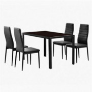 Simple Assembled Tempered Glass & Iron Dinner Table + 4pcs Elegant Assembled Stripping Texture High Backrest Dining Chairs Bl