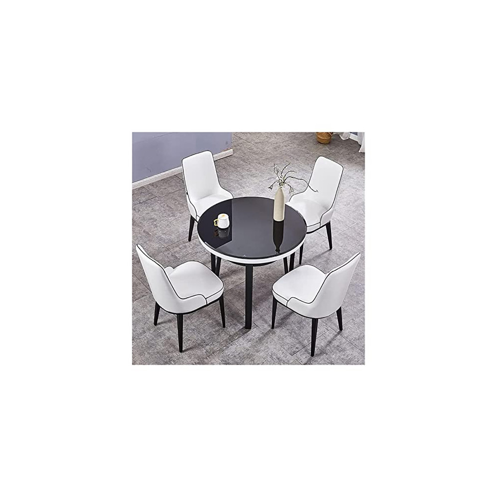 PANGPANGDEDIAN Round Dining Table Set, Patio Furniture Sets with 4 Upholstered Chairs Bar Stool  Color : White 