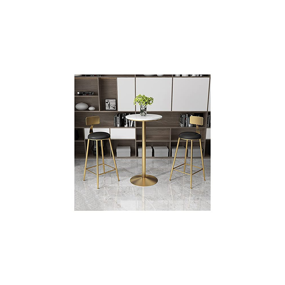Dining Table with 2 Cushioned Stools, Kitchen Table and 2 Chairs with Marble Countertop and Metal Frame, bar Table and stools