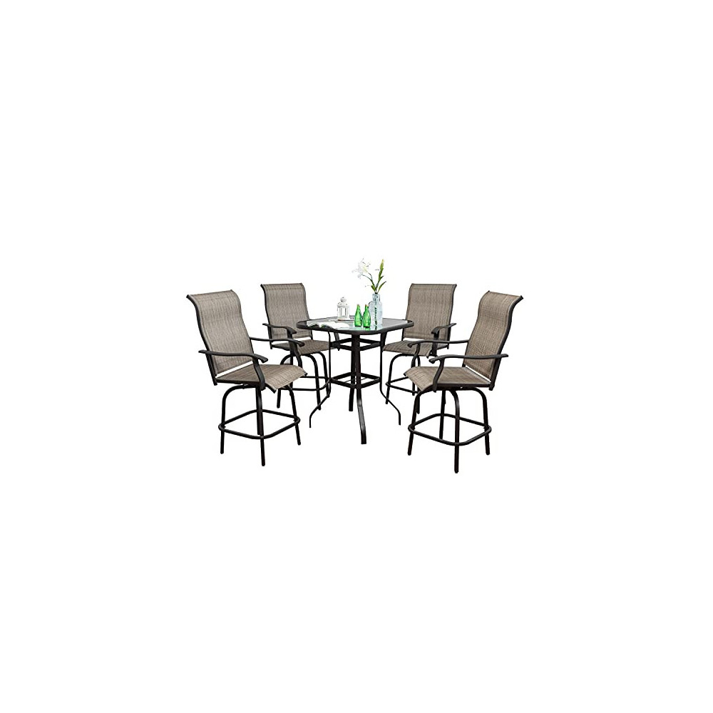 5-Piece Patio Bar Chairs Outoor Swivel Bistro Set Bar Table and Chairs All Weather Outside Furniture Set for Yard, Lawn, Gard