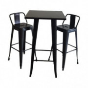 Simpol Home 3 Piece Pub Bar Dining Table Set with 2 Barstool Chairs, Metal Frame for Kitchen, Patio, Bistro, Black