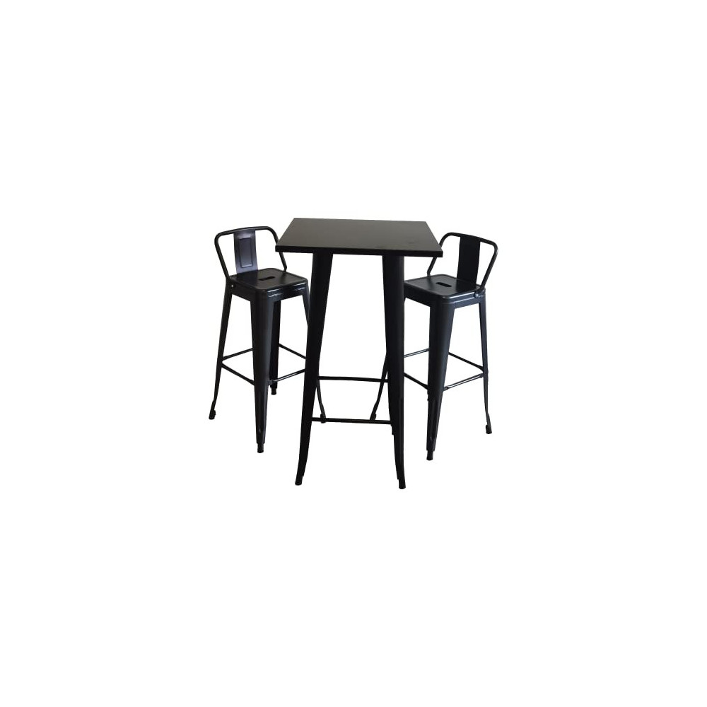 Simpol Home 3 Piece Pub Bar Dining Table Set with 2 Barstool Chairs, Metal Frame for Kitchen, Patio, Bistro, Black