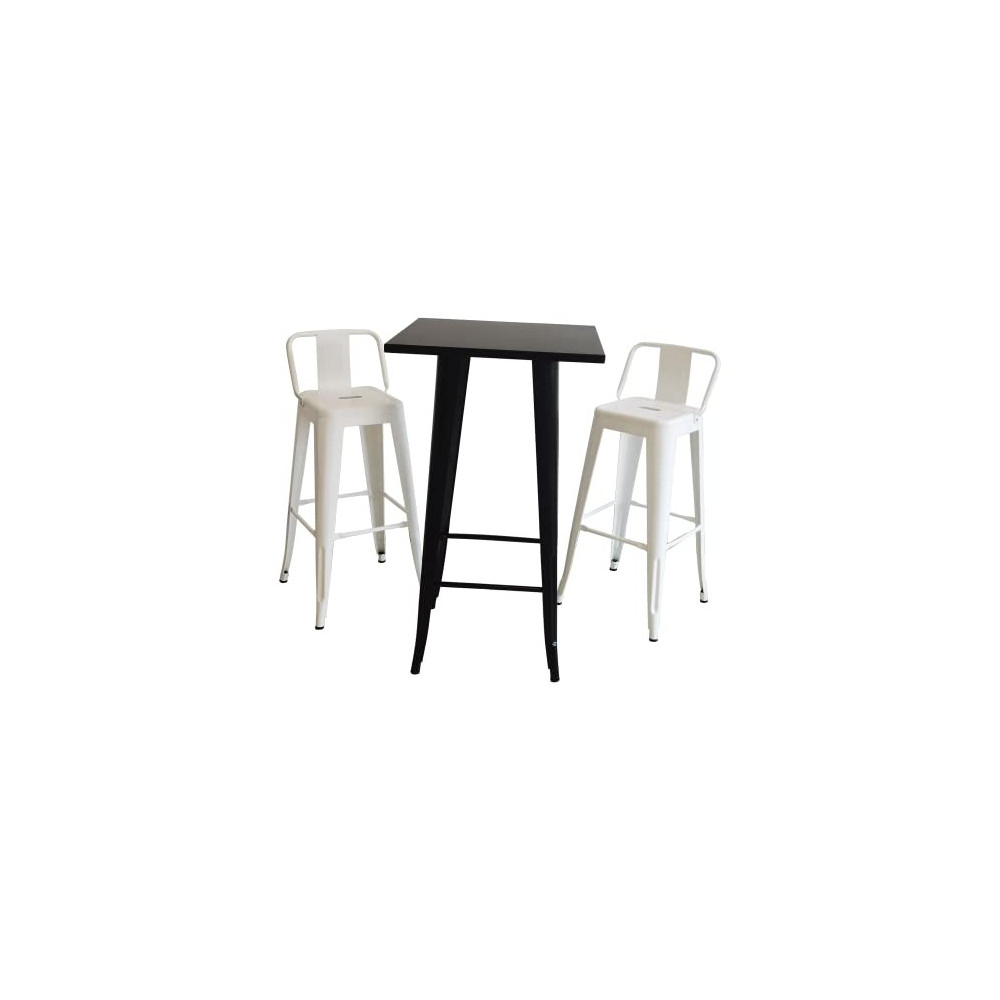 Simpol Home 3 Piece Pub Bar Dining Table Set with 2 Barstool Chairs, Metal Frame for Kitchen, Patio, Bistro, White