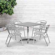 Flash Furniture 31.5 Square Aluminum Indoor-Outdoor Table Set with 4 Slat Back Chairs