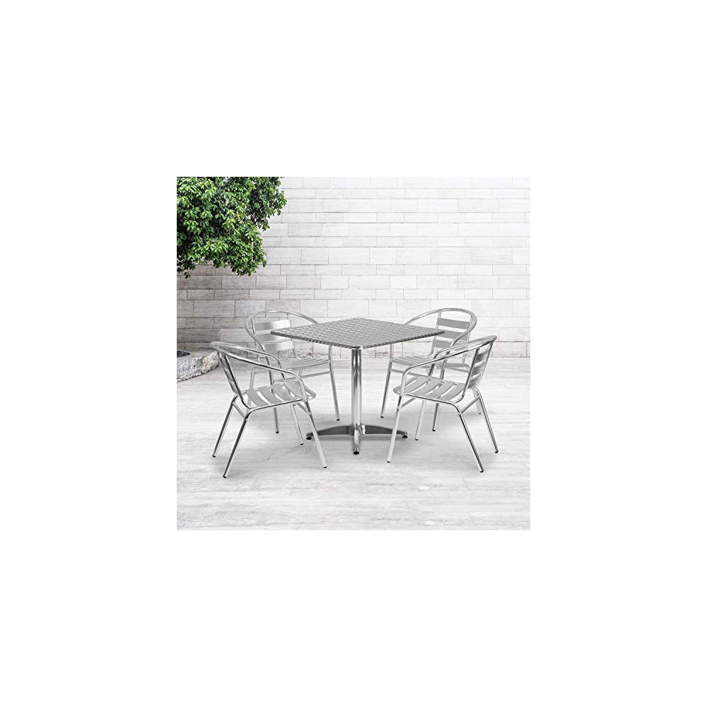 Flash Furniture 31.5 Square Aluminum Indoor-Outdoor Table Set with 4 Slat Back Chairs