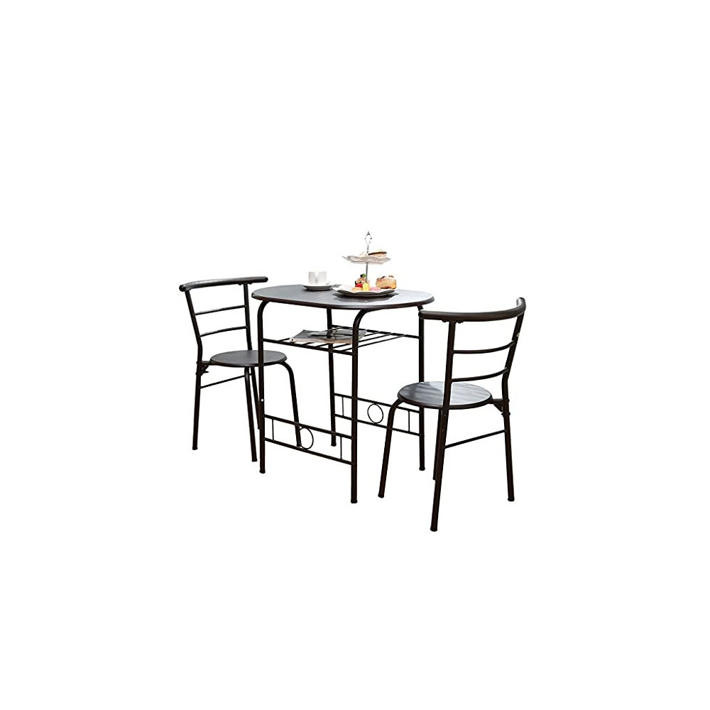 3 Pieces Dining Table Set, Couple Dining Table and Chairs Set for 2, Round Bar Table with Storage Shelves, Patio Coffe Table 
