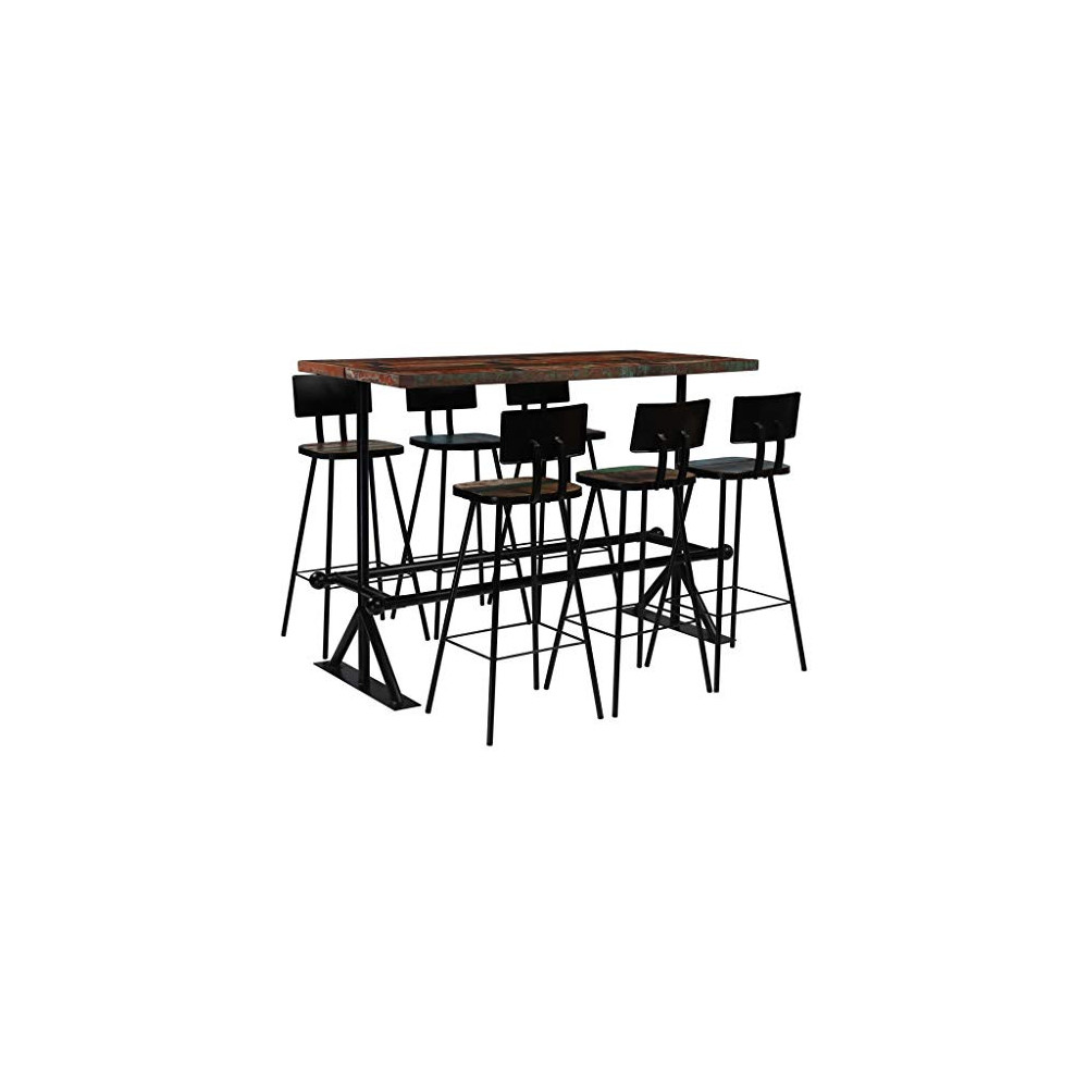 TEWTX7 7 Piece Bar Table Chair Set, Dining Table Barstool Dining Stool Bar Chairs Sets with Solid Wood Top Bistro Pub Patio C