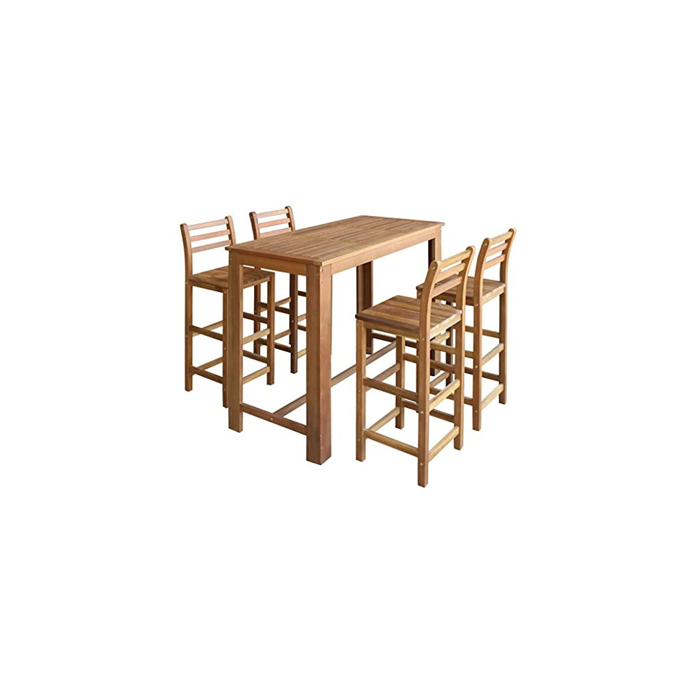 FAMIROSA 5PCS Bar Table and Chair Set Wood Bar Table with Footrest Counter Height Wooden Dining Set for Home, Pub, Cafe, Indo