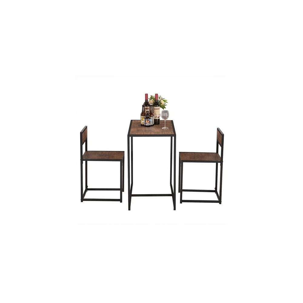 Table and Chair Set, 3 Pieces Breakfast Dining Table and Chair Set, Kitchen Counter Set with 2 High Back Chairs for Bar, Kitc