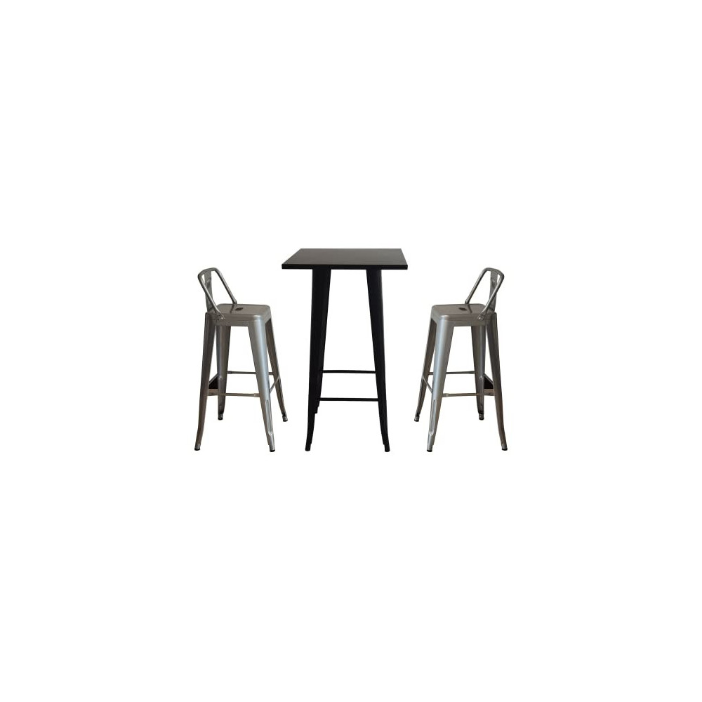 Simpol Home 3 Piece Pub Bar Dining Table Set with 2 Barstool Chairs, Metal Frame for Kitchen, Patio, Bistro, Silver
