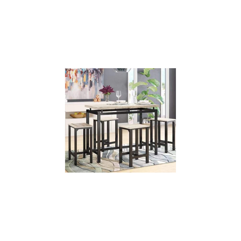 RUNNA 5 Pieces Dining Table Set with 4 Chairs,Practical Dining Room Table with Counter and Pub Height,Great for Breakfast Noo