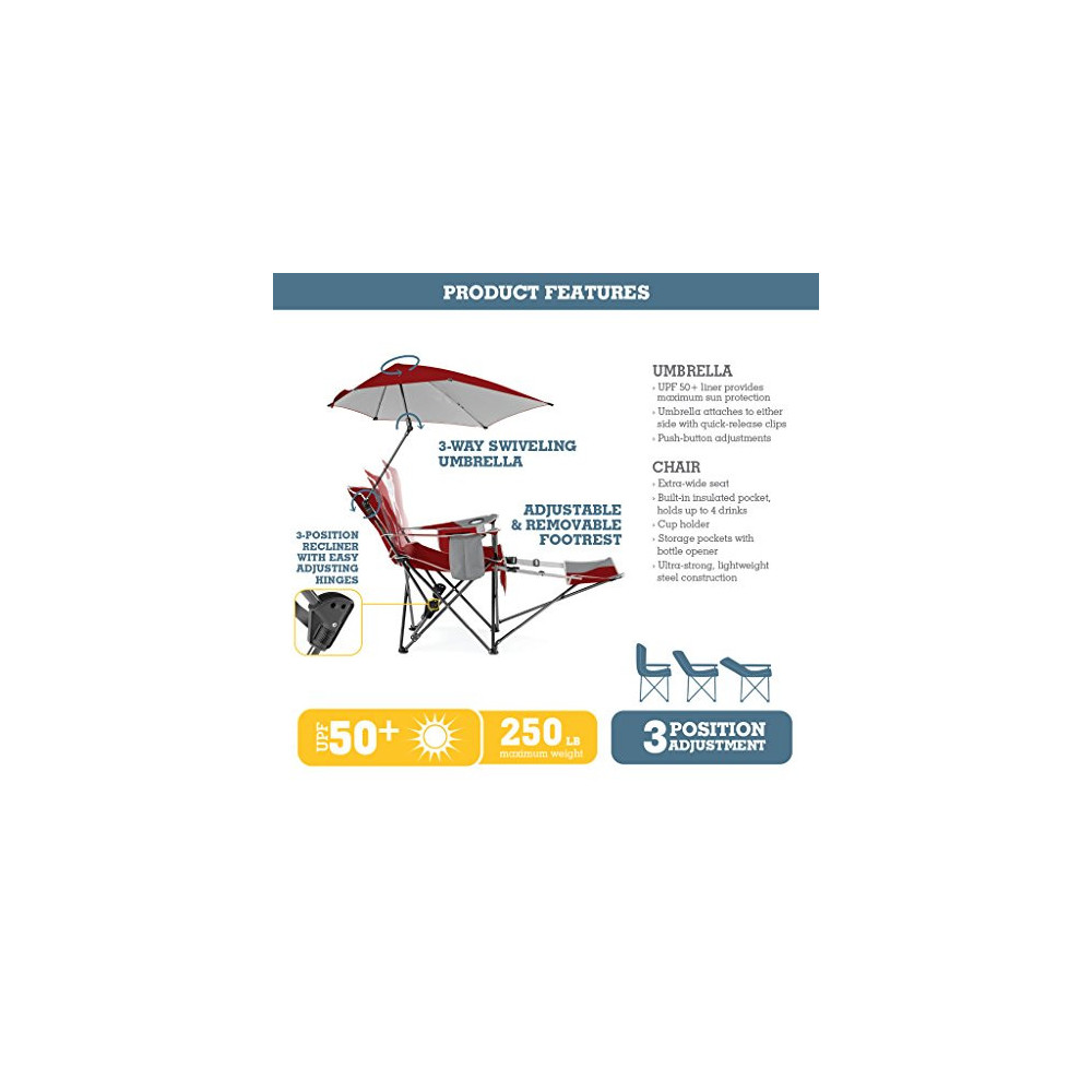 SportBrella 3Position Recliner Chair with Removable Umbrella