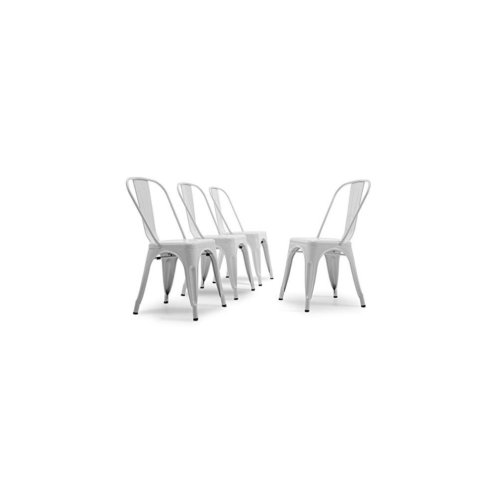 BELLEZE Stackable Metal Dining Room Chairs, Indoor Outdoor Weather Resistant Industrial Vintage Tolix Chair for Patio Kitchen