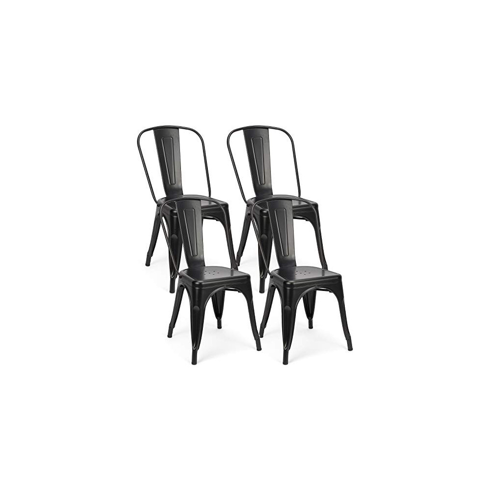 Set of 4 Metal Dining Chairs Indoor Outdoor Stackable Side Chairs Coffee Chair Classic Chic Industrial Vintage, Patio and Din
