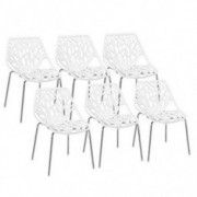 Bonnlo Modern Dining Chairs Set Plastic Saping Birch Chairs Stackable Chairs Set for Living Room/Kitchen/Patio/Office  6, Whi