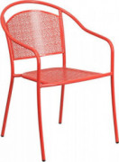 Coral Red Metal Restaurant Patio Stack Chair with Arms & Round Back - Indoor & Outdoor Chair