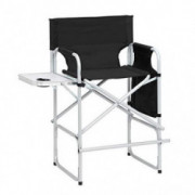 Medium Tall Foldable Directors Chair Outdoor Makeup Artist Chair Bar Height with Side Table Brush Bag Cup Holder, No Storage